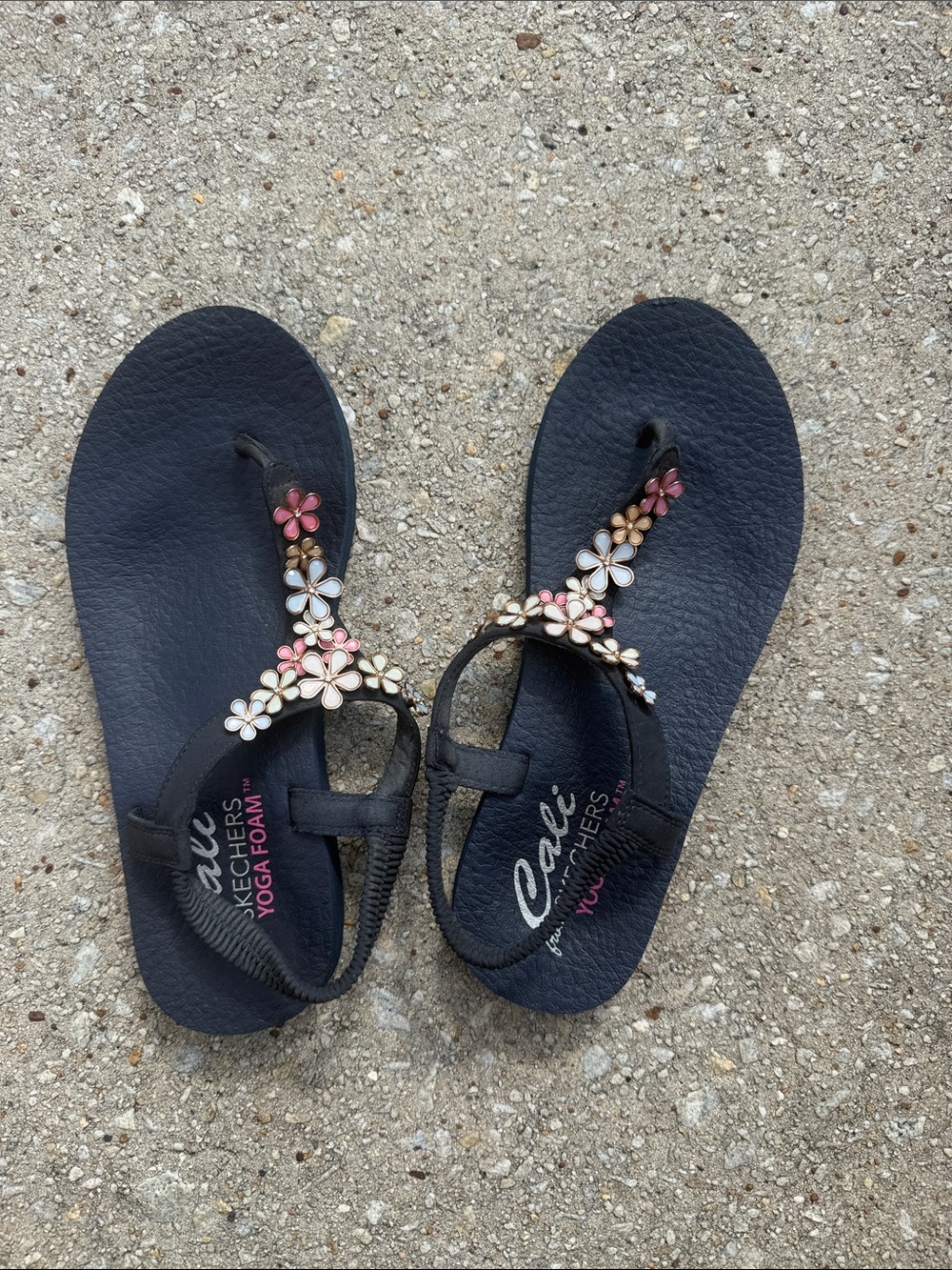 Skechers Cali Meditation Daisy Delight Navy Blue Yoga Foam Sandals
